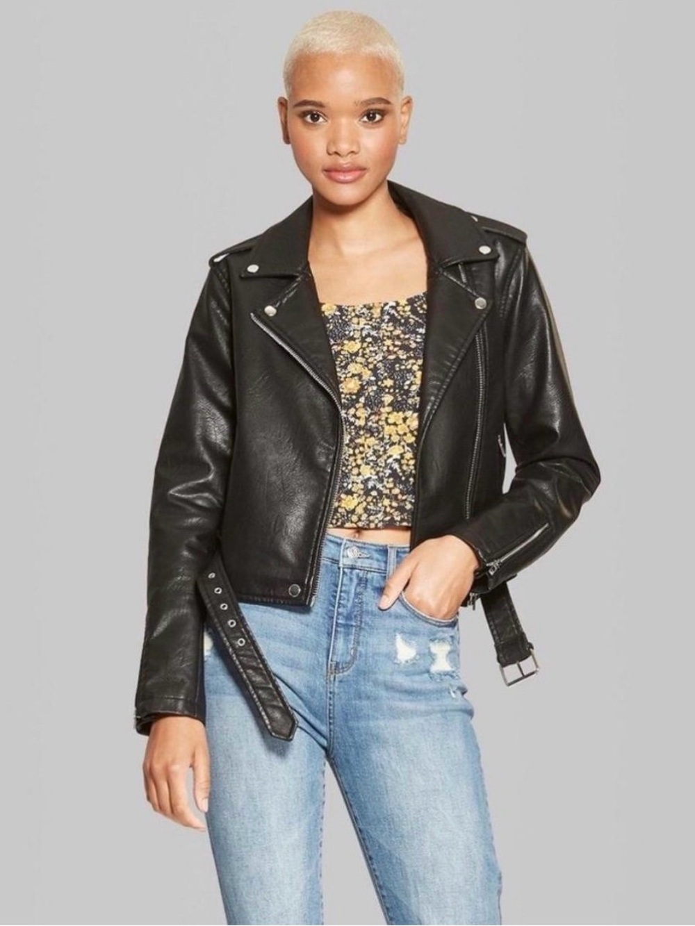 Faux Leather Moto Jacket | Black | Size Small